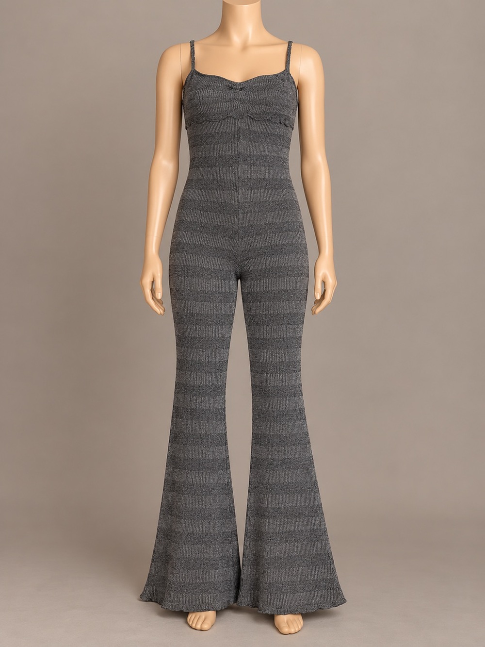 Free People FP Beach Gray Ribbed Flare Jumpsuit Large